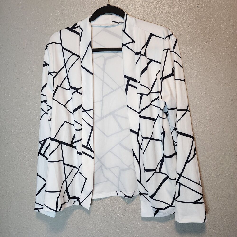 Modernist Geometric Black White Open Front Duster / Blazer Size L